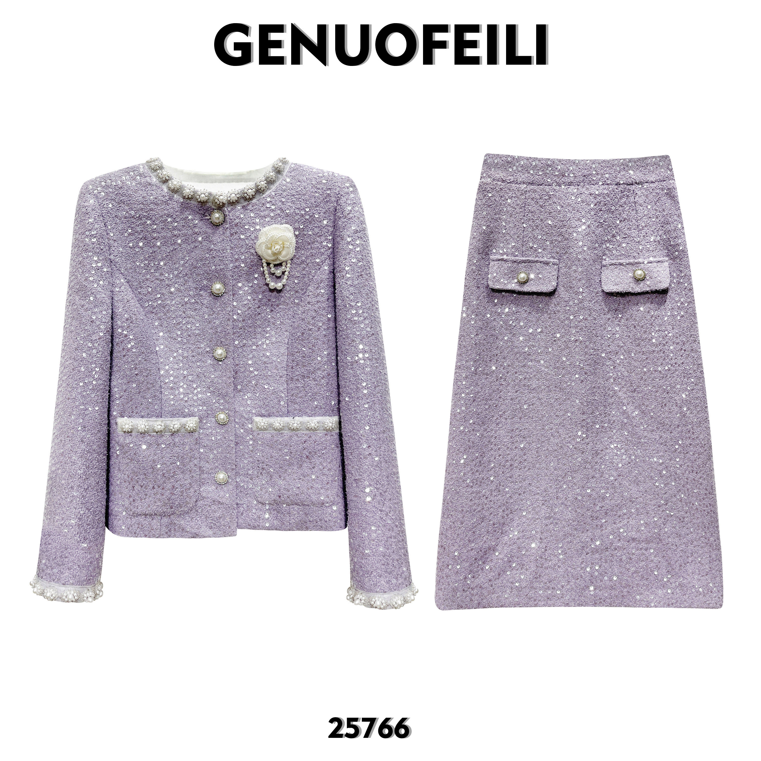 紫色高贵气质款 名媛轻奢 大牌感 小香风套装显瘦慵懒短款时尚