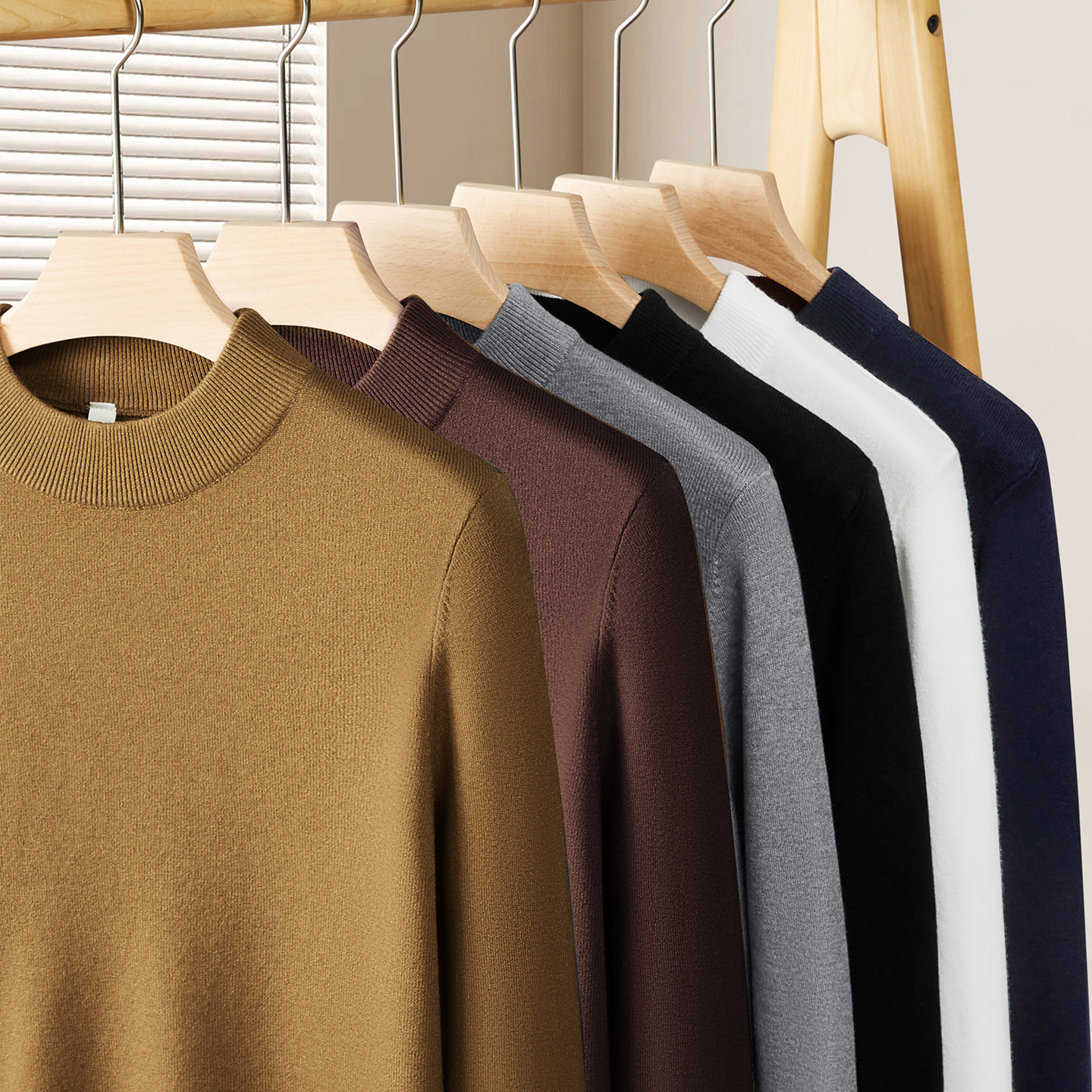 【含绵羊毛毛衫】可机洗半高领加厚蓄热针织衫25新秋冬男士打底衫