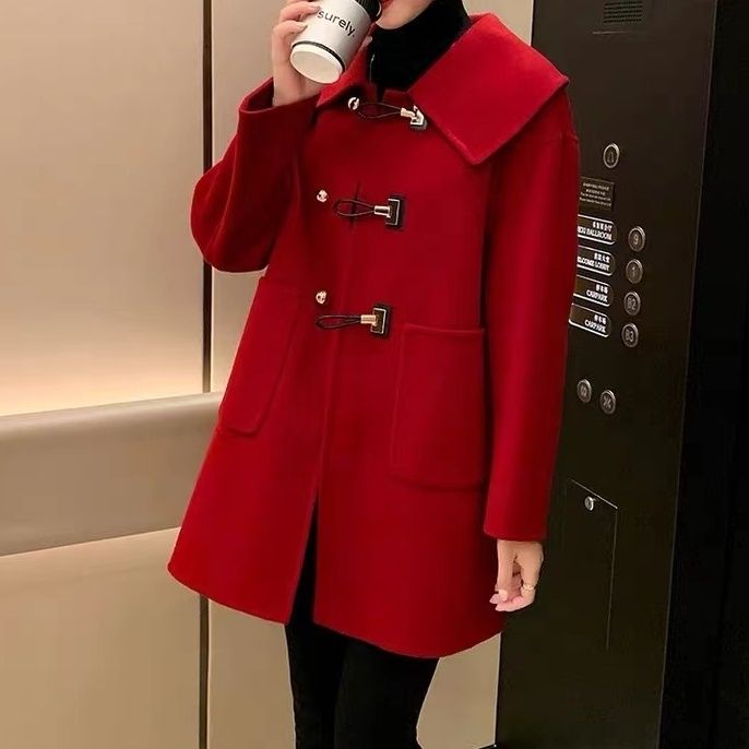 高档双面羊绒大衣女短款娃娃领羊毛双面呢外套小个子甜美纯色