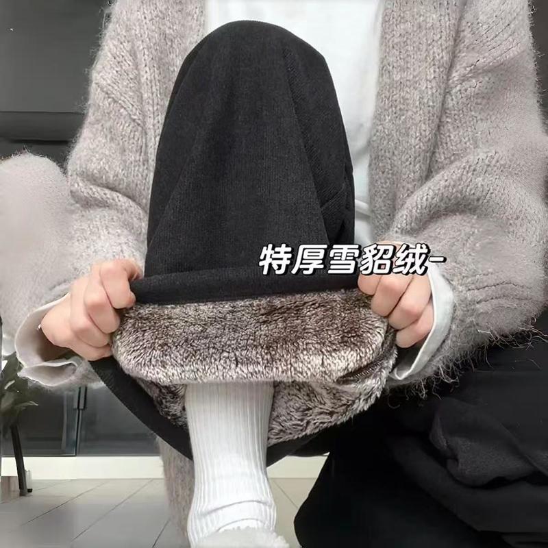 加绒加厚高腰阔腿裤女冬季保暖棉裤羊羔绒裤子东北特厚显瘦直筒裤