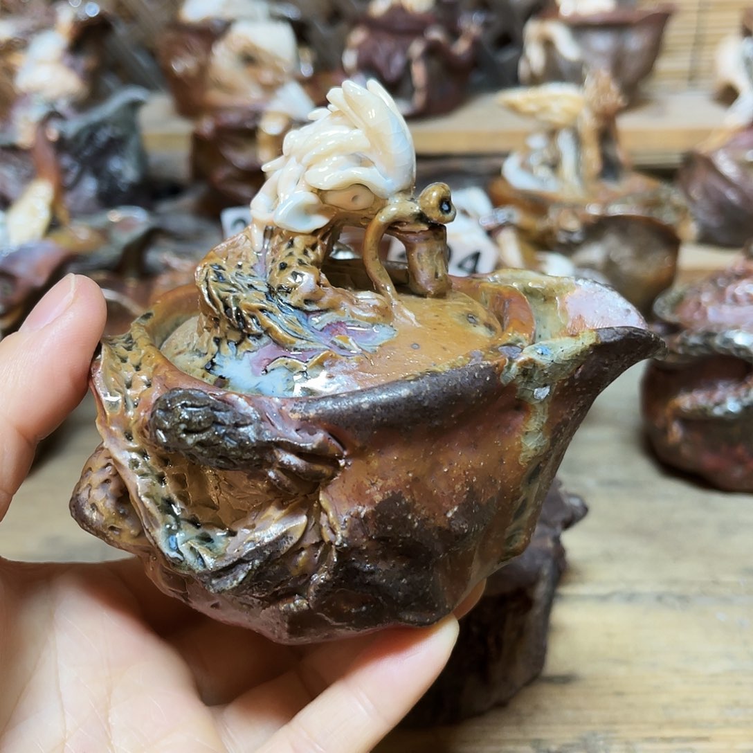 杯柴烧粗陶手捏宝瓶