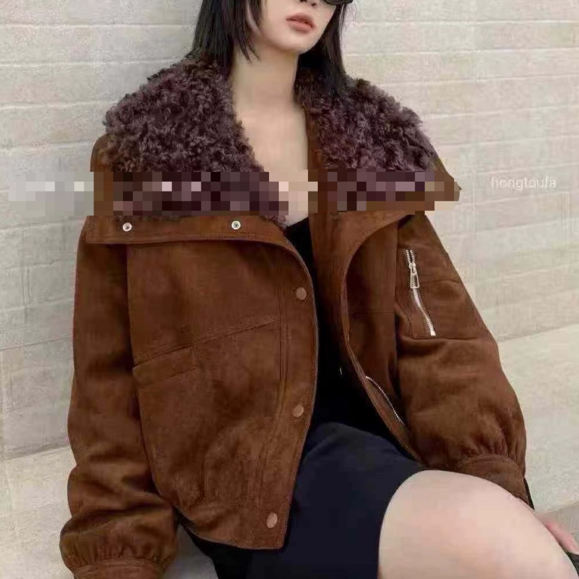 282高级感羊羔毛大翻领派克气质减龄保暖羽绒外套