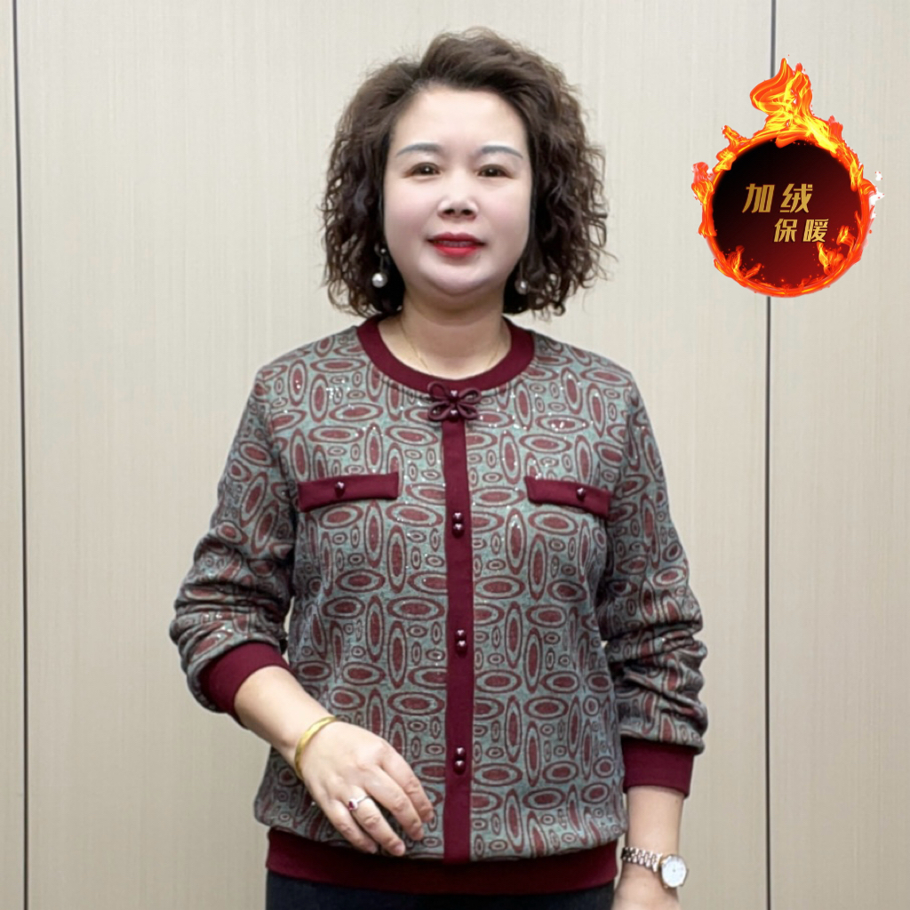 2025冬季加绒时尚气质中老年宽松保暖弹力女士显瘦洋气妈妈装