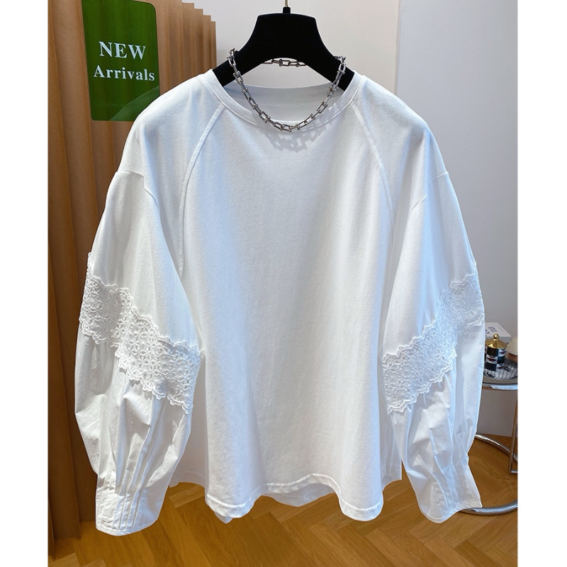【运补6】独特超好看法式刺绣蕾丝衬衫长袖T恤打底衫上衣女秋