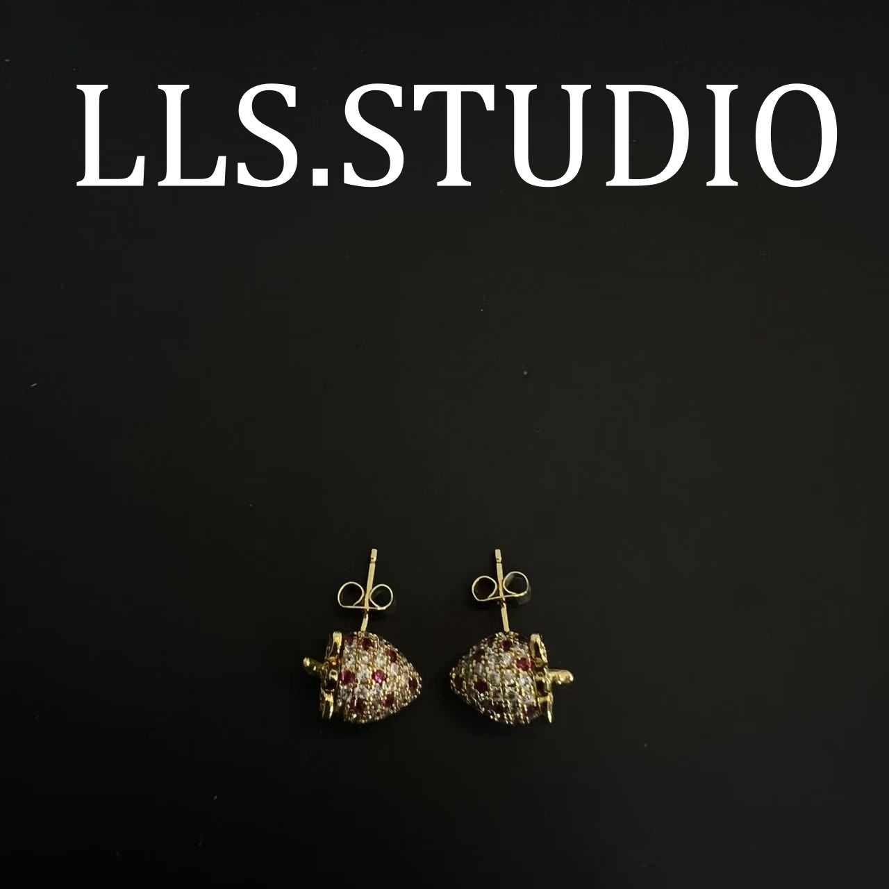 铜合金锆石耳饰 草莓玫白闪耳钉  7219