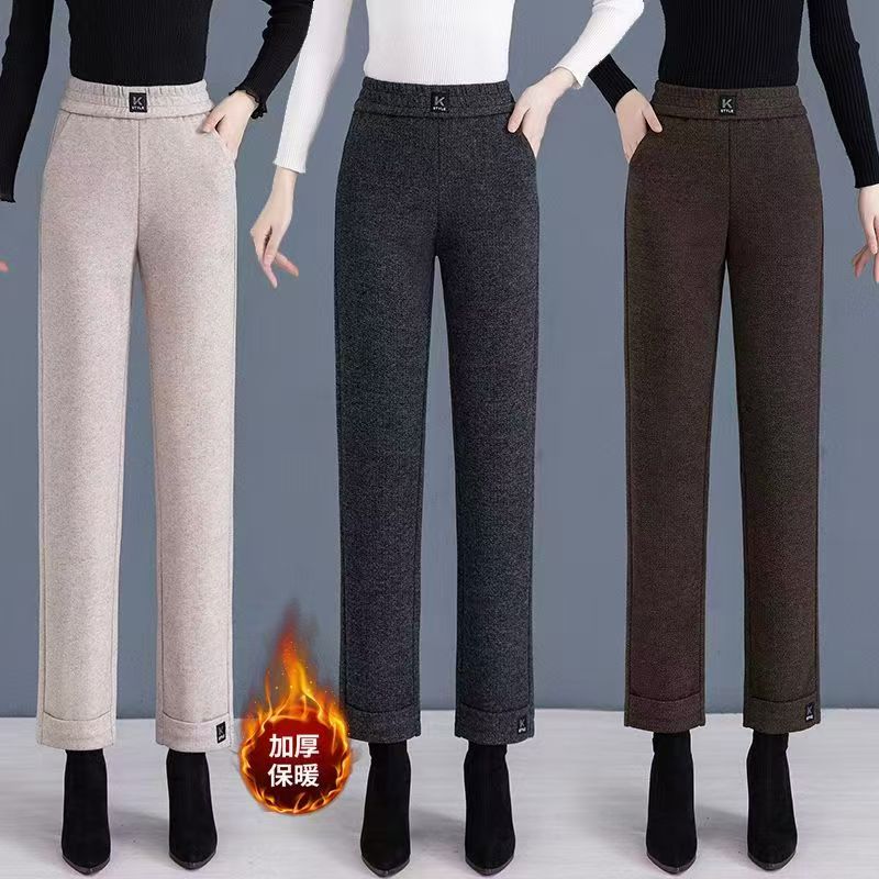 加绒女士冬季裤子加绒呢子阔腿小脚筒裤中年妈妈加绒长裤裤子