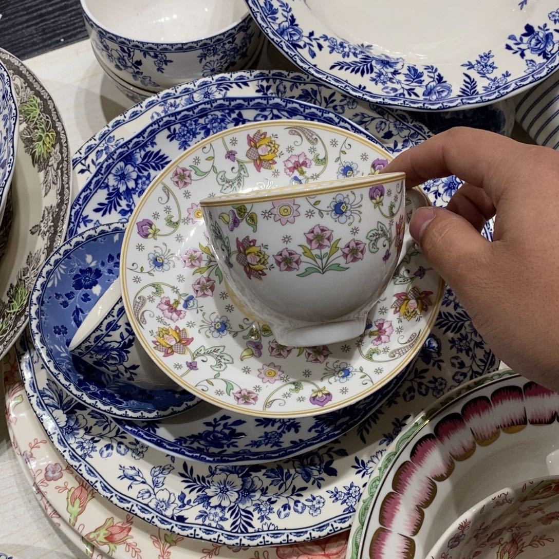 瓷微瑕小花花咖啡杯碟