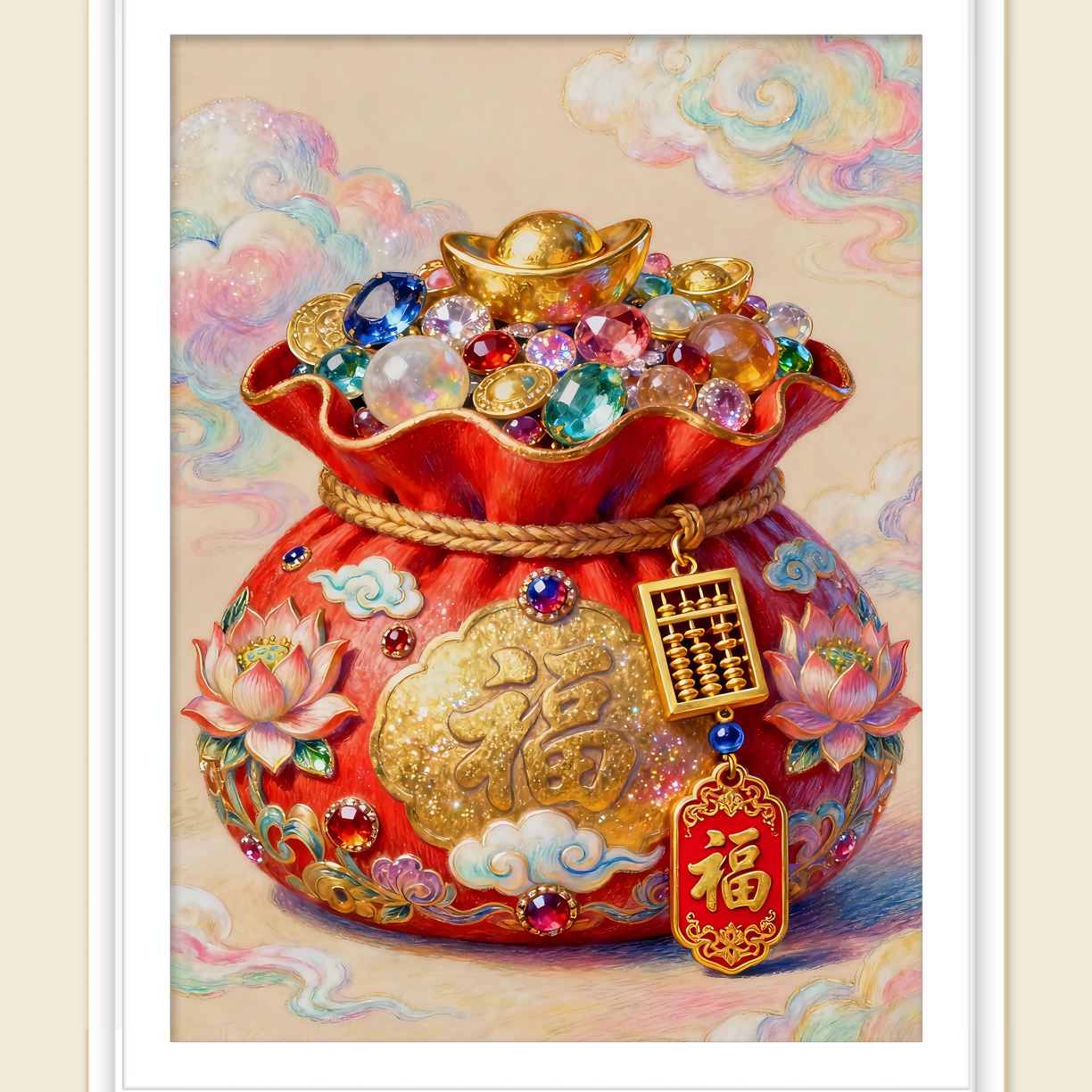 新疆长绒棉布，福满乾坤60*75大格四股线（精准印花）