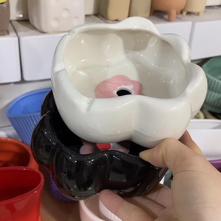 陶摆件陶盆有孔 瑕疵针孔漏釉介意勿拍外口 11外高4.5