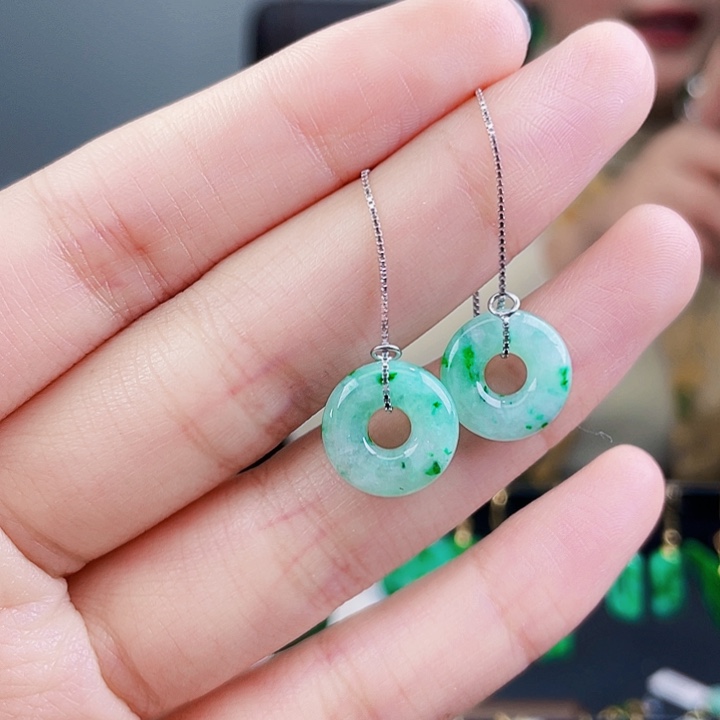 翡翠耳饰银S925镶嵌饰品