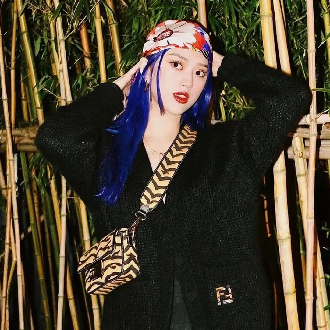 99新 FENDI/芬迪 虎纹logo刺绣单排扣羊毛衫针织衫/36码/L52608 