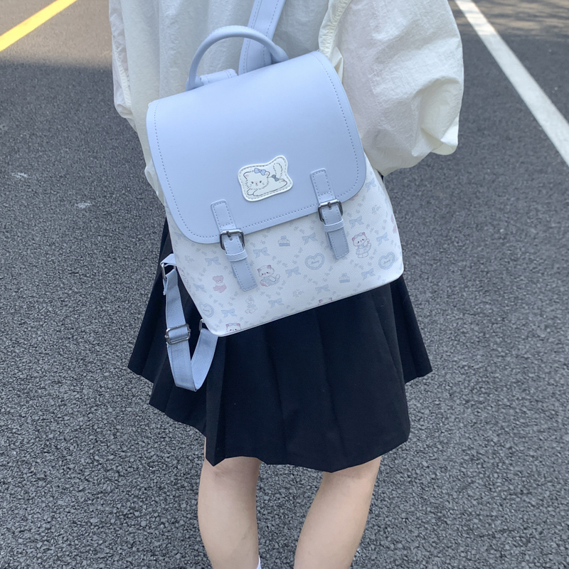 可爱甜美印花小猫2025新款大容量双肩包包女大学生假期出游小背包