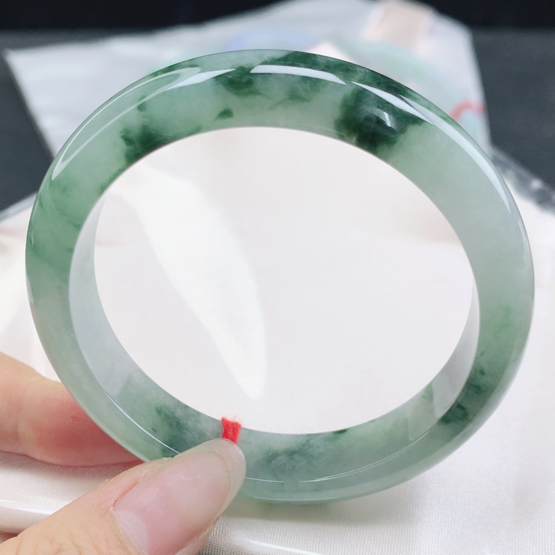 翡翠未镶嵌手镯缅甸57.5冰润飘深花正圈