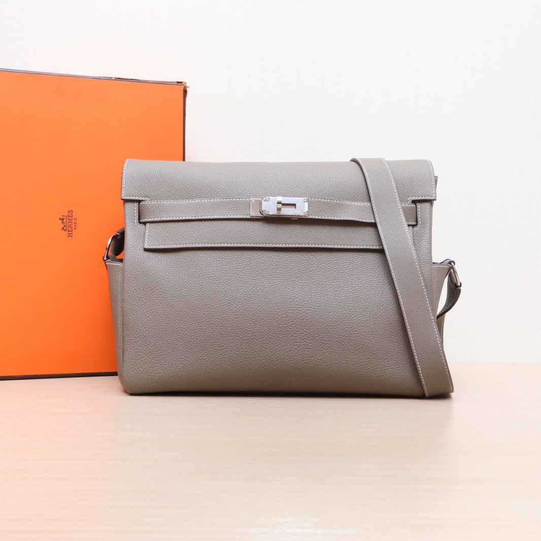 99新 Hermes/爱马仕 小花柳 大象灰 TC皮 B刻 Kelly 32 邮差包