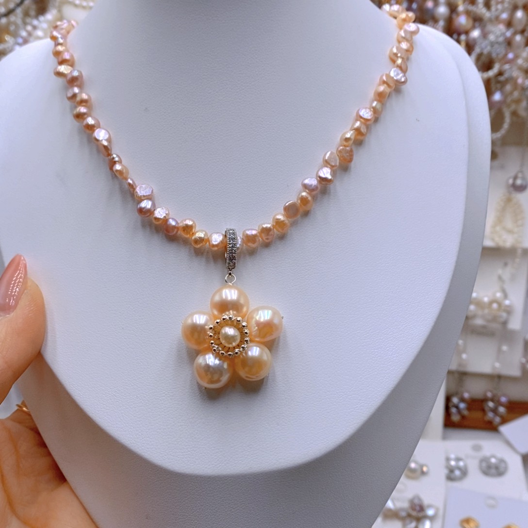 颈饰银S925镶嵌淡水珍珠