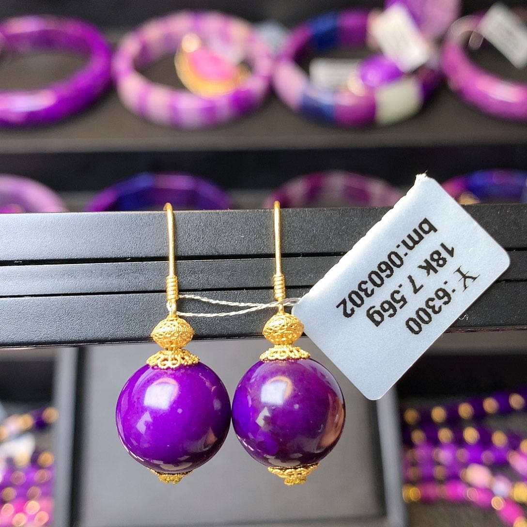 苏纪石（舒俱来）耳饰18K金镶嵌