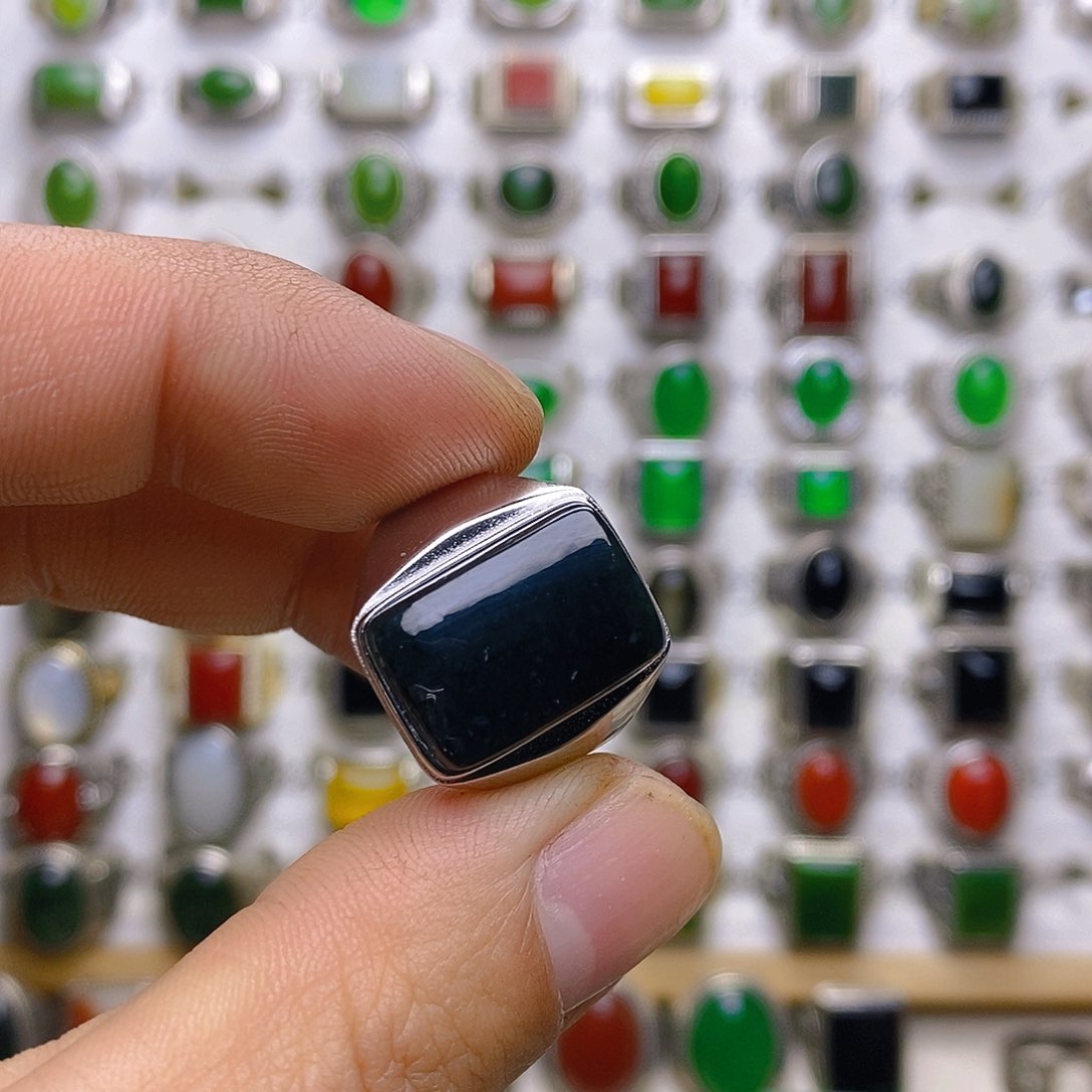 和田玉戒指银S925镶嵌