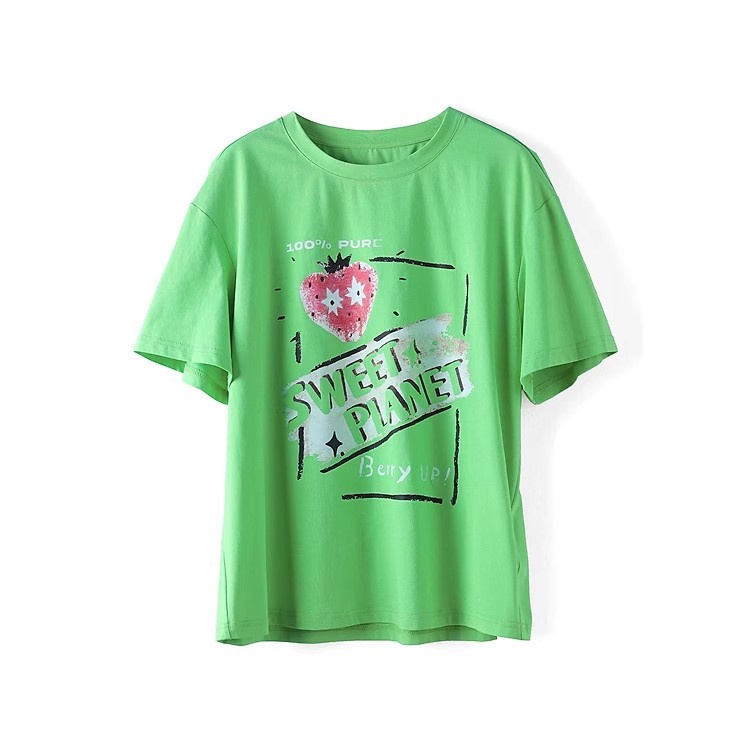 43967【嫩绿色/鲜绿色】【袖系列】学院风宽松显瘦T恤23SU05A00190