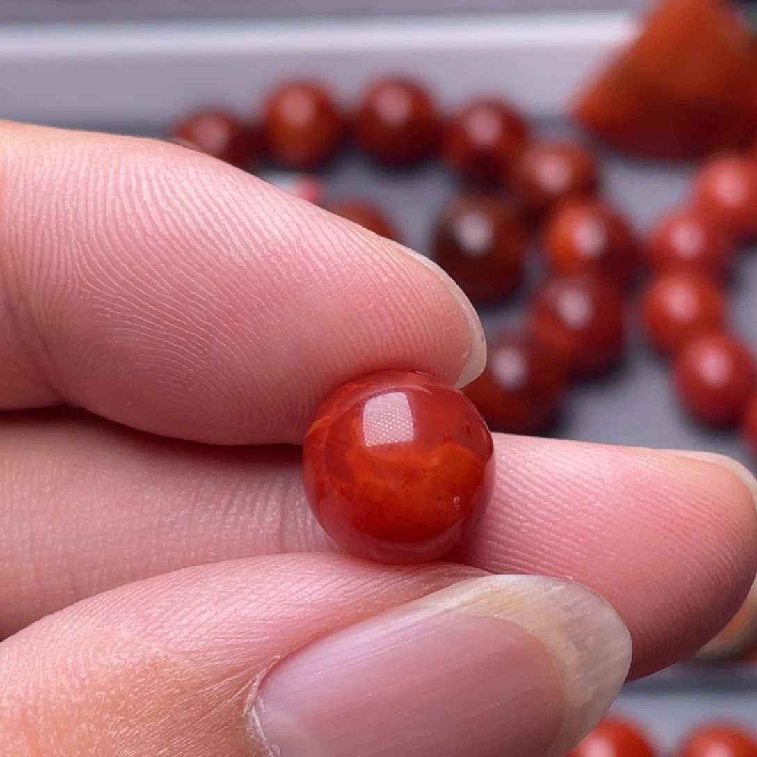 英***哥南红玛瑙未镶嵌南红玉石11mm瓦西牛血火焰纹单珠