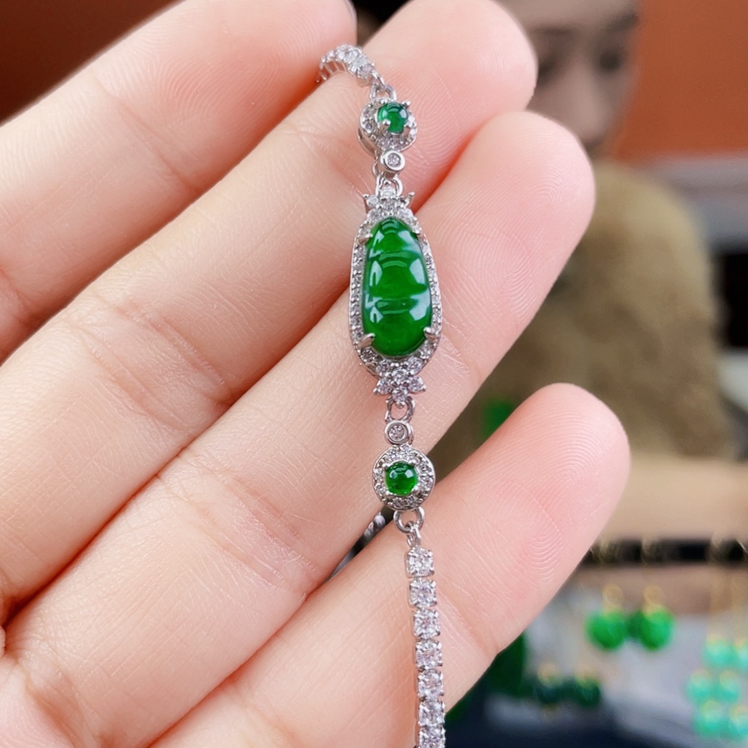 翡翠银S925镶嵌耳饰