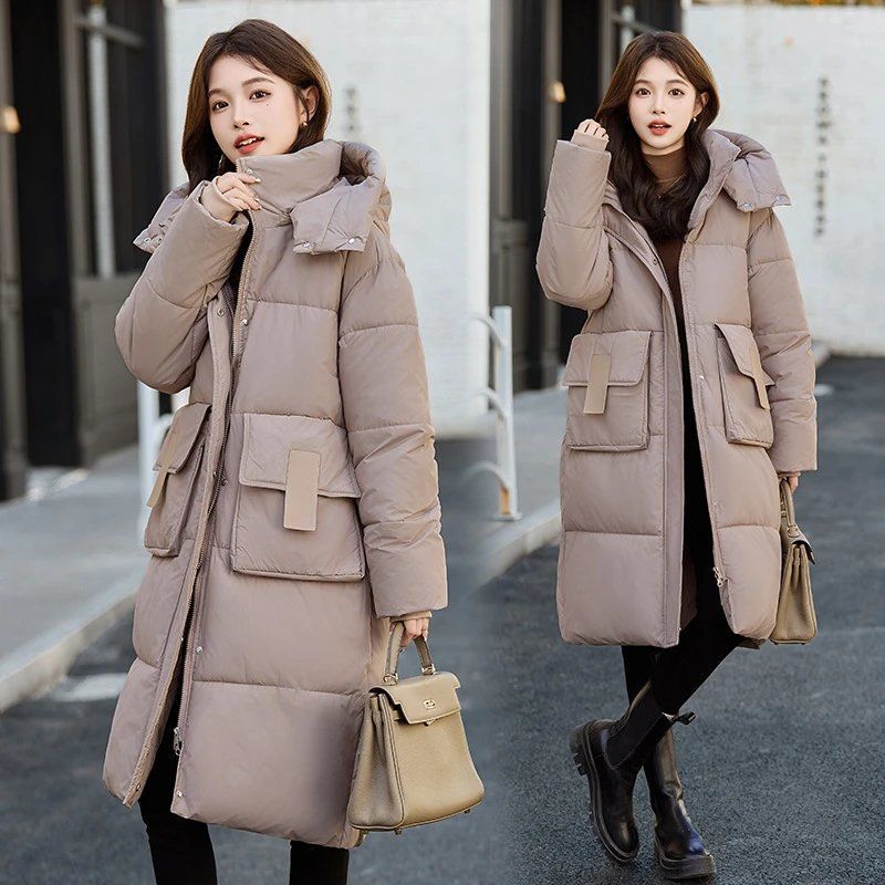 【可-z】冬季长款棉服大口袋加厚保暖过膝宽松连帽棉服棉袄高档