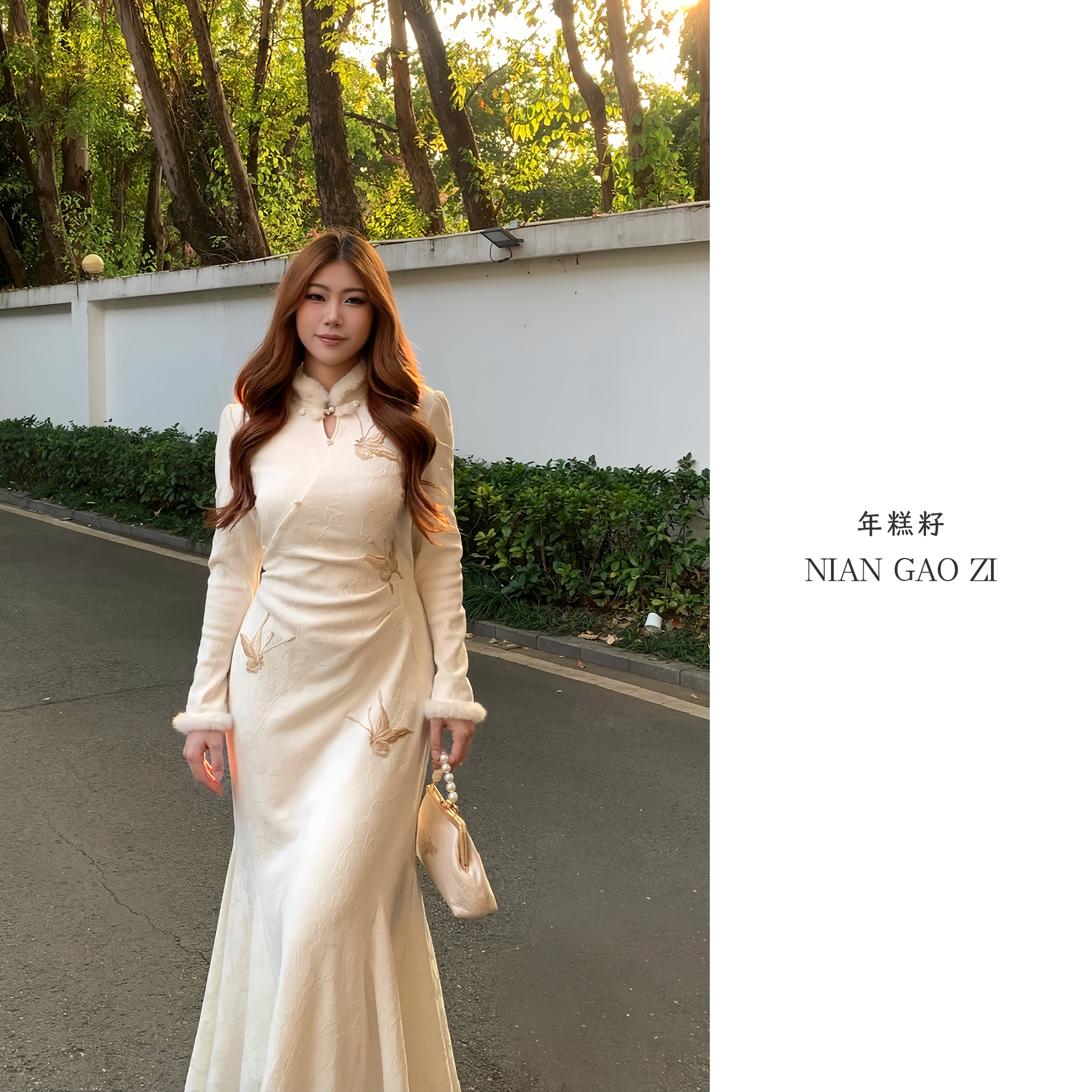 ZOZ年糕籽[京华烟云]新中式改良旗袍秋冬提花刺绣加绒长袖连衣裙