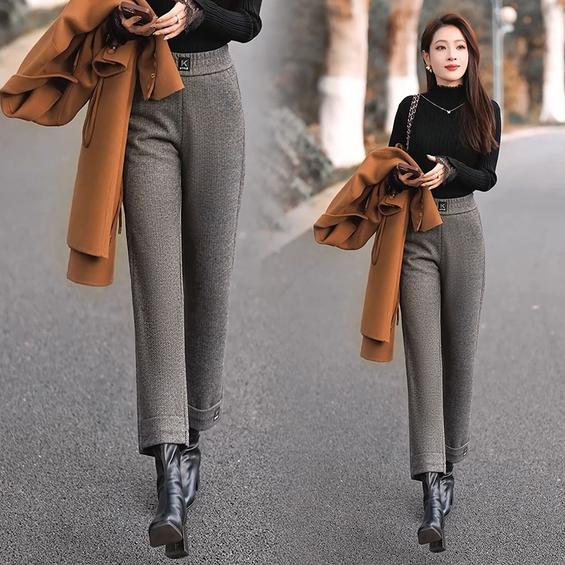 浪莎羊毛尼窄版阔腿裤直筒裤九分女裤加绒裤子女款爆款2025新款