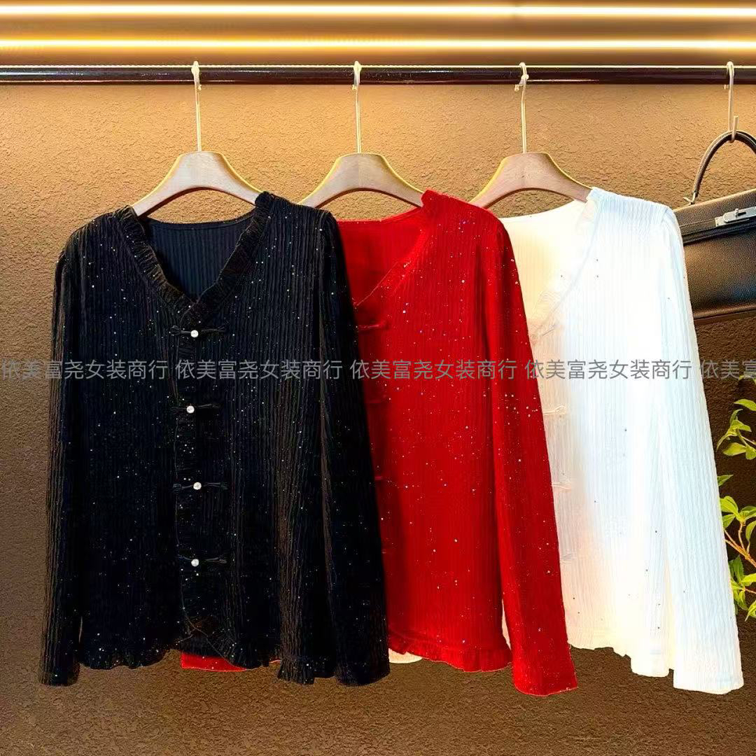 新款2025亮闪闪打底衫女独特国风大码小衫别致上衣/6620