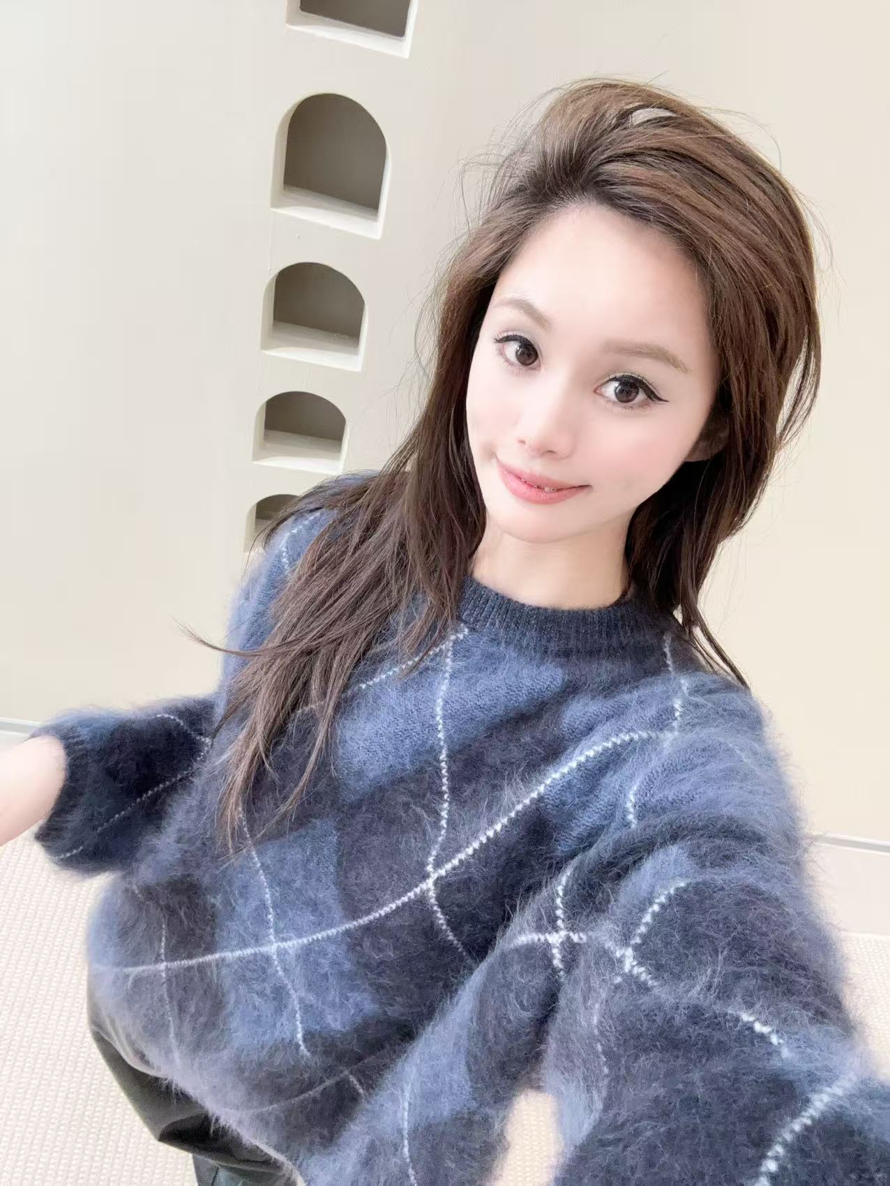 (西西专属）羊毛拉绒马甲菱形格时尚百搭开衫外套（不可机洗）