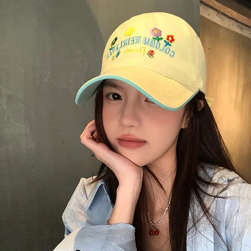 A242 韩系小花朵刺绣可爱百搭棒球帽