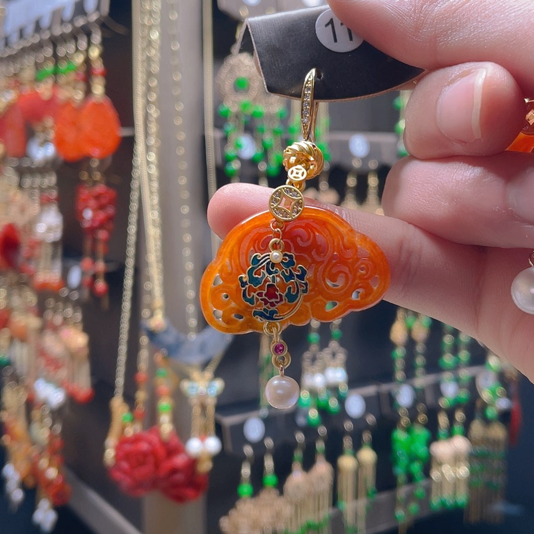 翡翠耳饰合金空***女翡翠一个