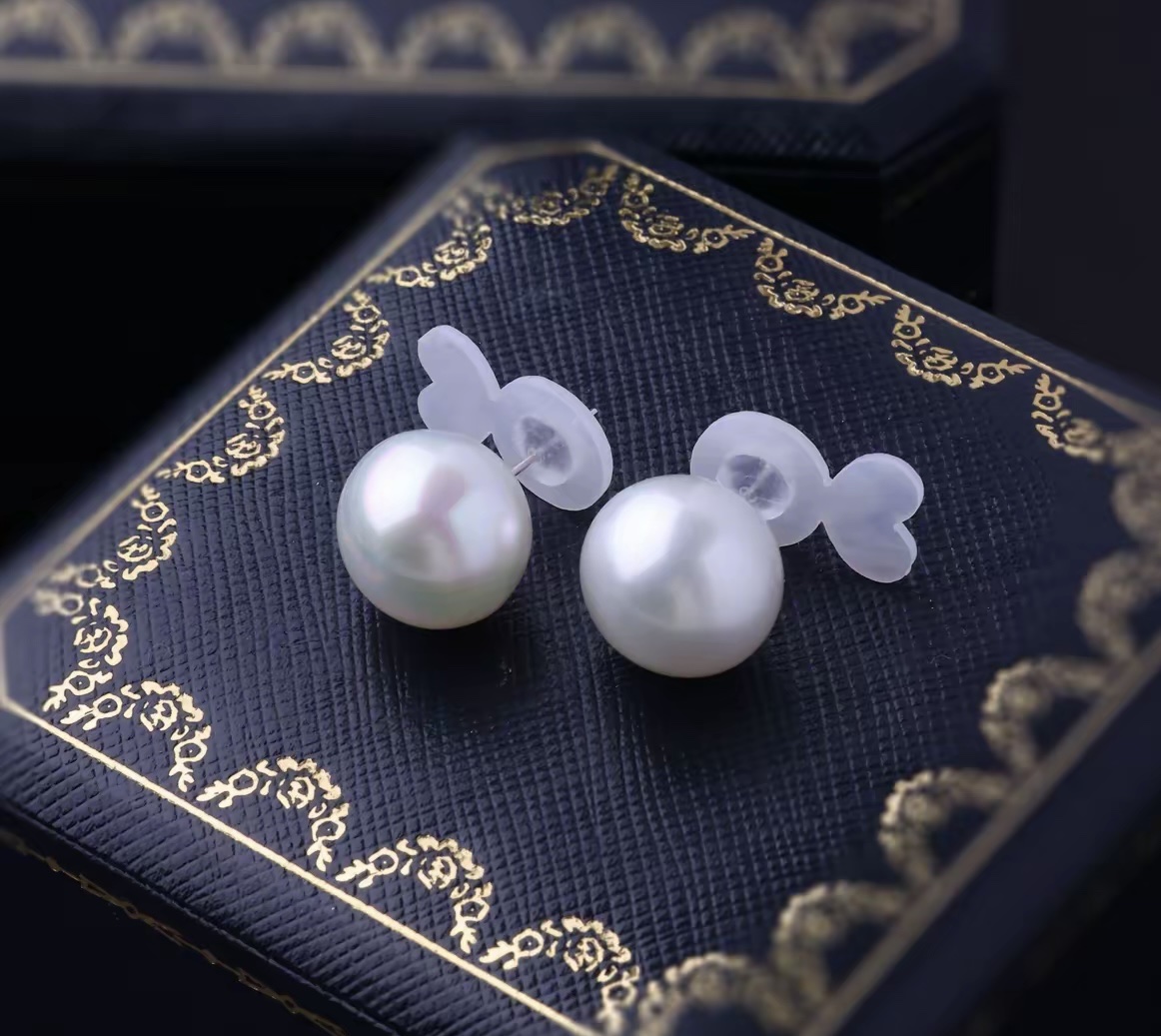 南洋珍珠澳白耳素钉11-14mm18k金镶耳钉泡泡新风尚百搭多样性发一