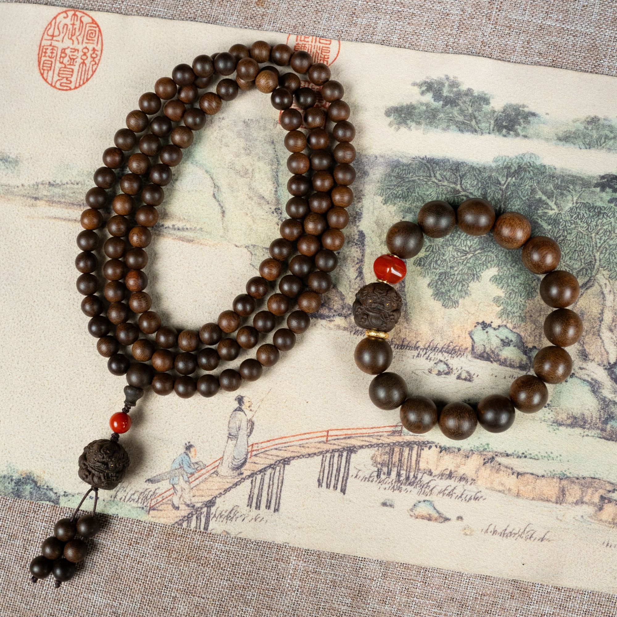 【窖藏级】富森红土瘤疤玉化古董老料1.4单圈+0.8*108醒狮首设计款