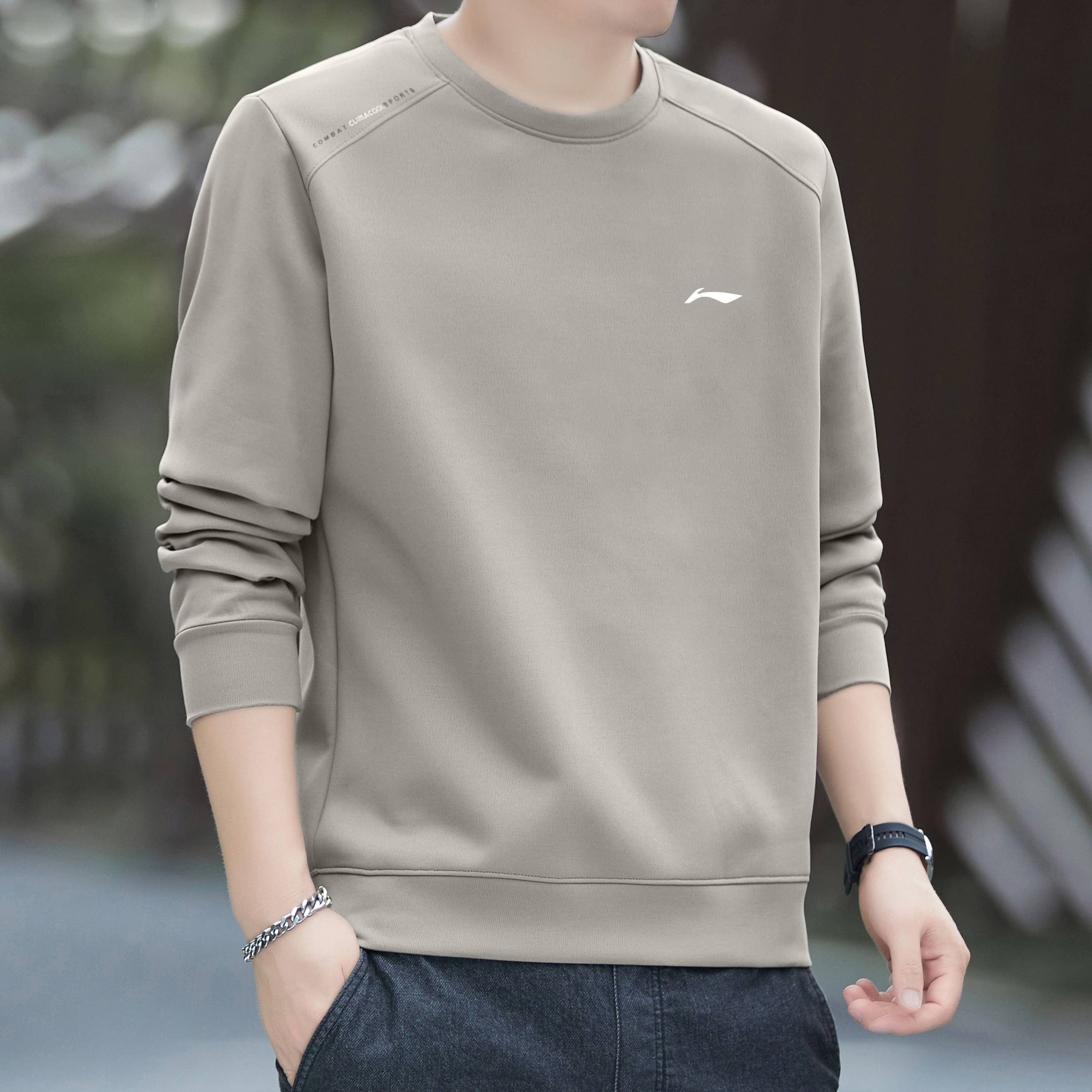 李i宁卫衣男士秋冬季运动百搭套头圆领长袖加绒加厚上衣打底衫