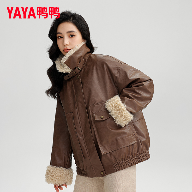 YAYA/鸭鸭短款纯色休闲风宽松型厚款加厚加绒短外套复古羽绒
