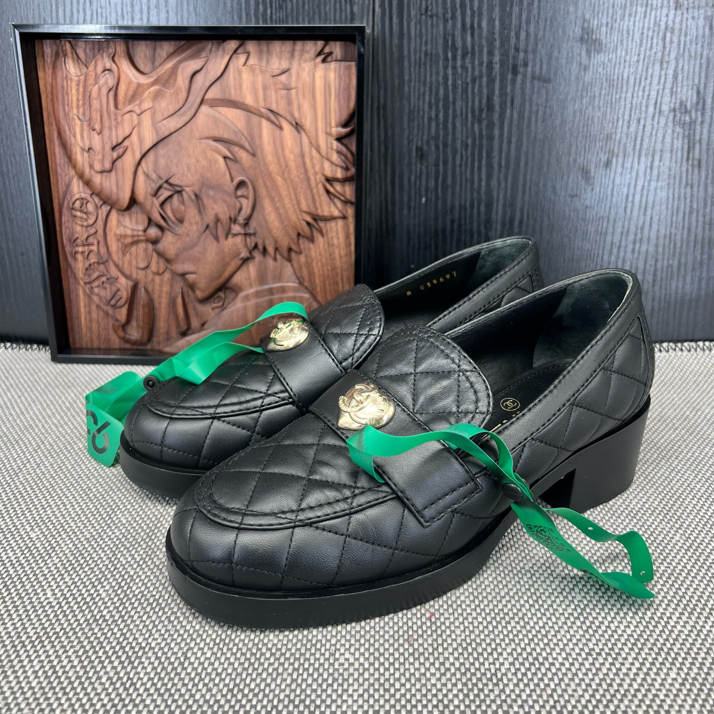 95新 Chanel/香奈儿 37码小羊皮黑金高跟鞋CH22207