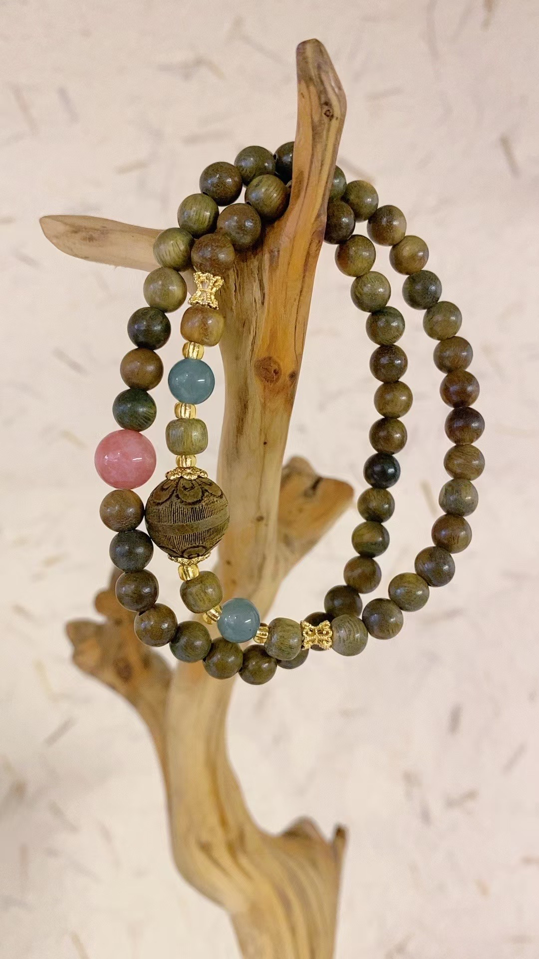 绿檀06双圈搭配1.2雕刻顶珠