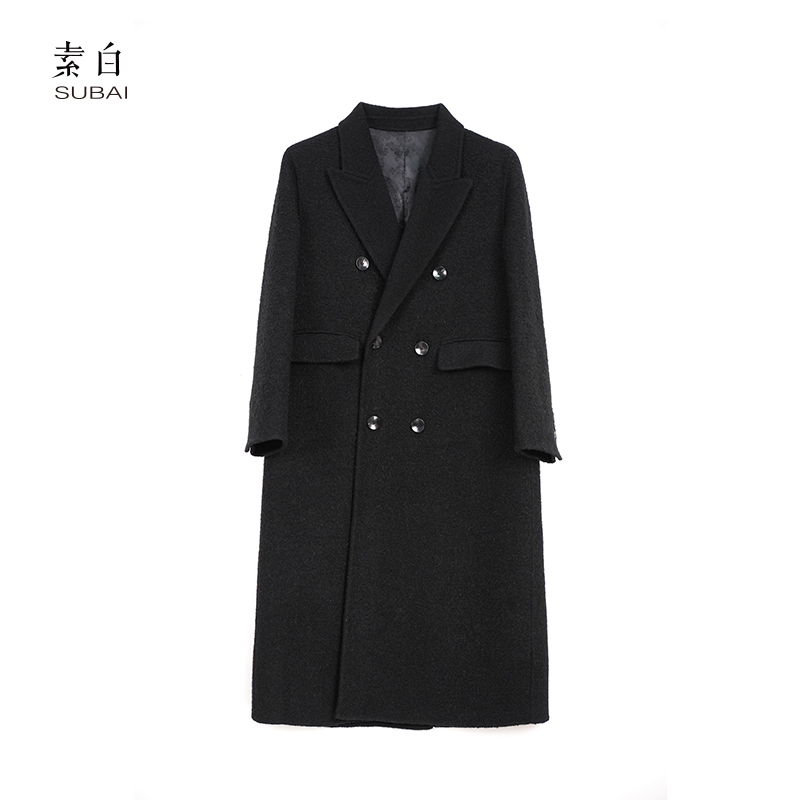 素白【冬日】N01969经典简约双排扣羊毛加厚长款大衣