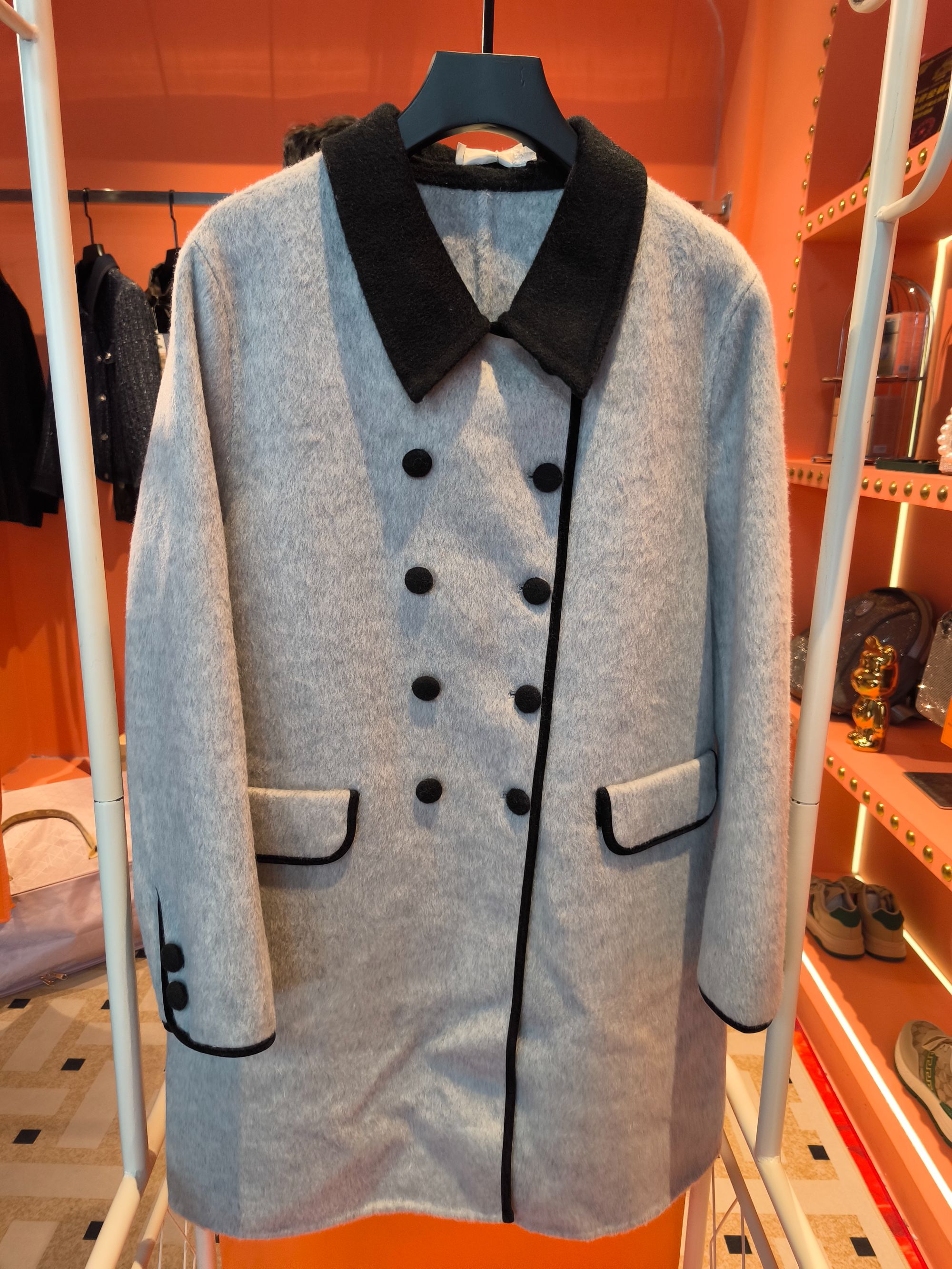 优雅通勤风毛呢材质撞色细节A093