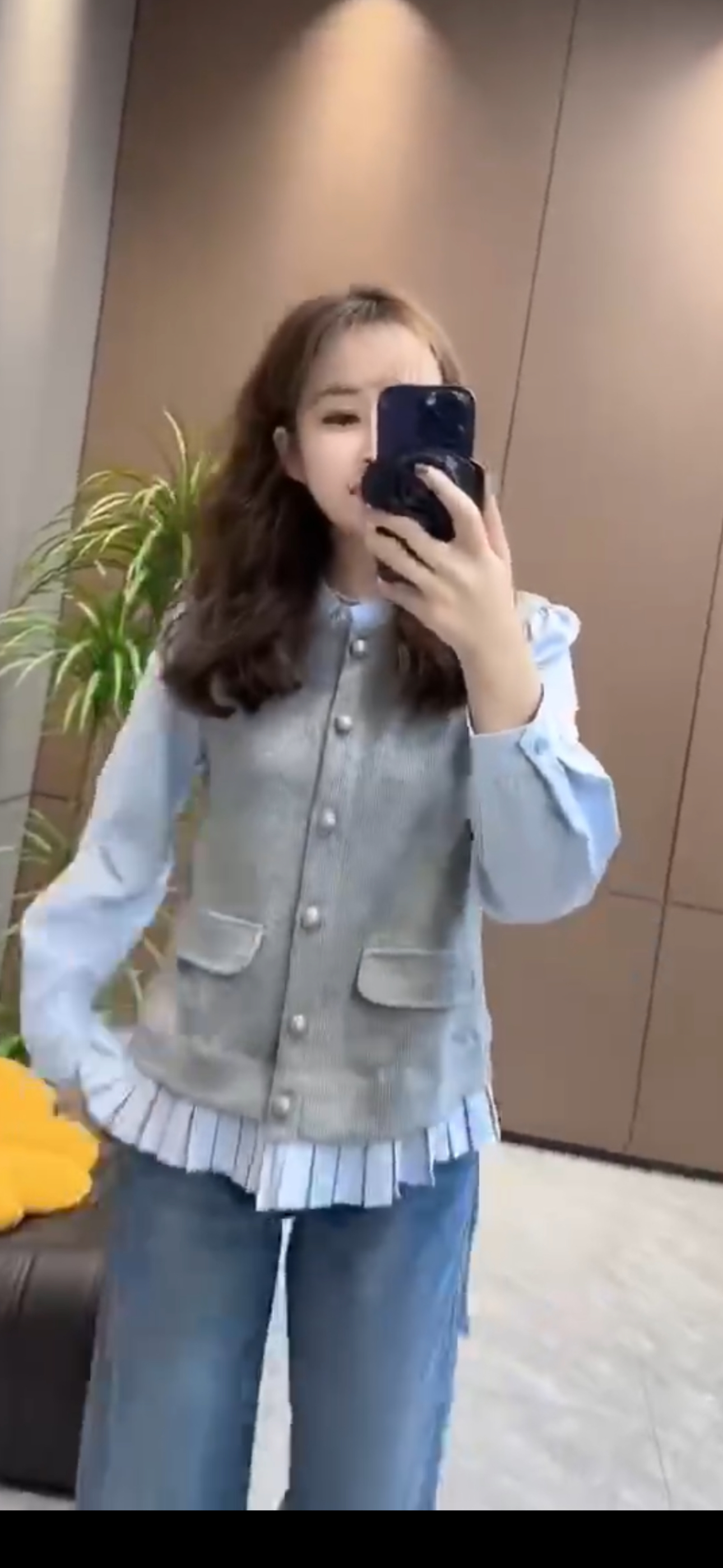 休闲百搭假两件衬衫遮肉减龄拼接设计木耳边