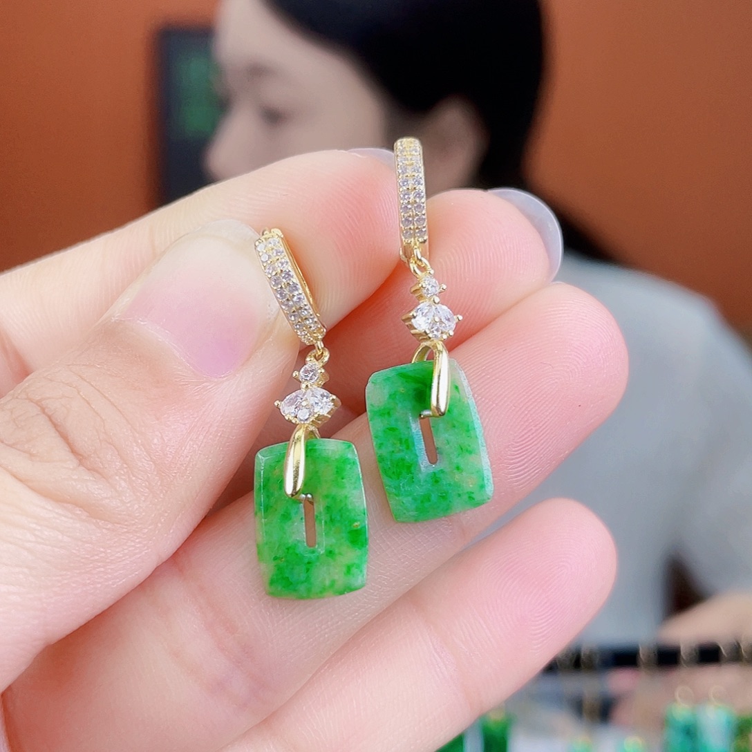 翡翠银S925镶嵌耳饰