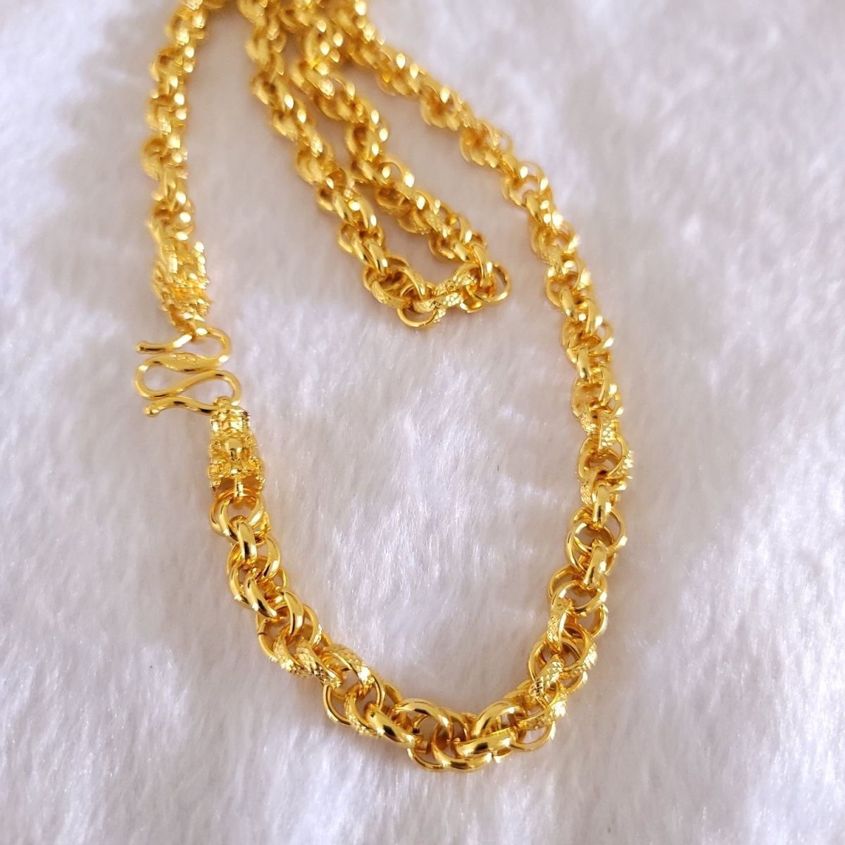 铜合金项链 精工双龙头亮面麻花项链男百搭轻奢复古精致素款金色