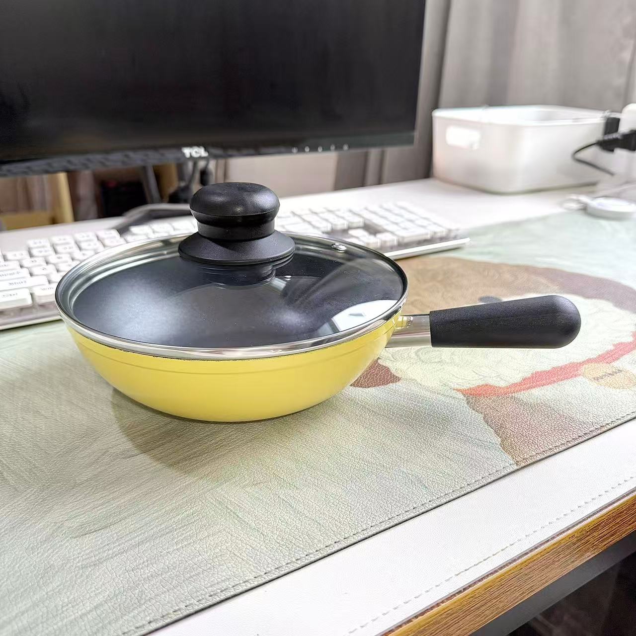 康宁不沾锅小黄锅滑蛋牛排锅带盖口径18cm高5.5cm