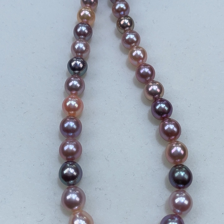 淡水珍珠颈饰银S925镶嵌7.5-8.5m糖果炫彩金属光