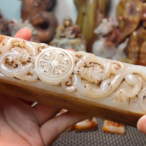 标***猫和田玉未镶嵌把件