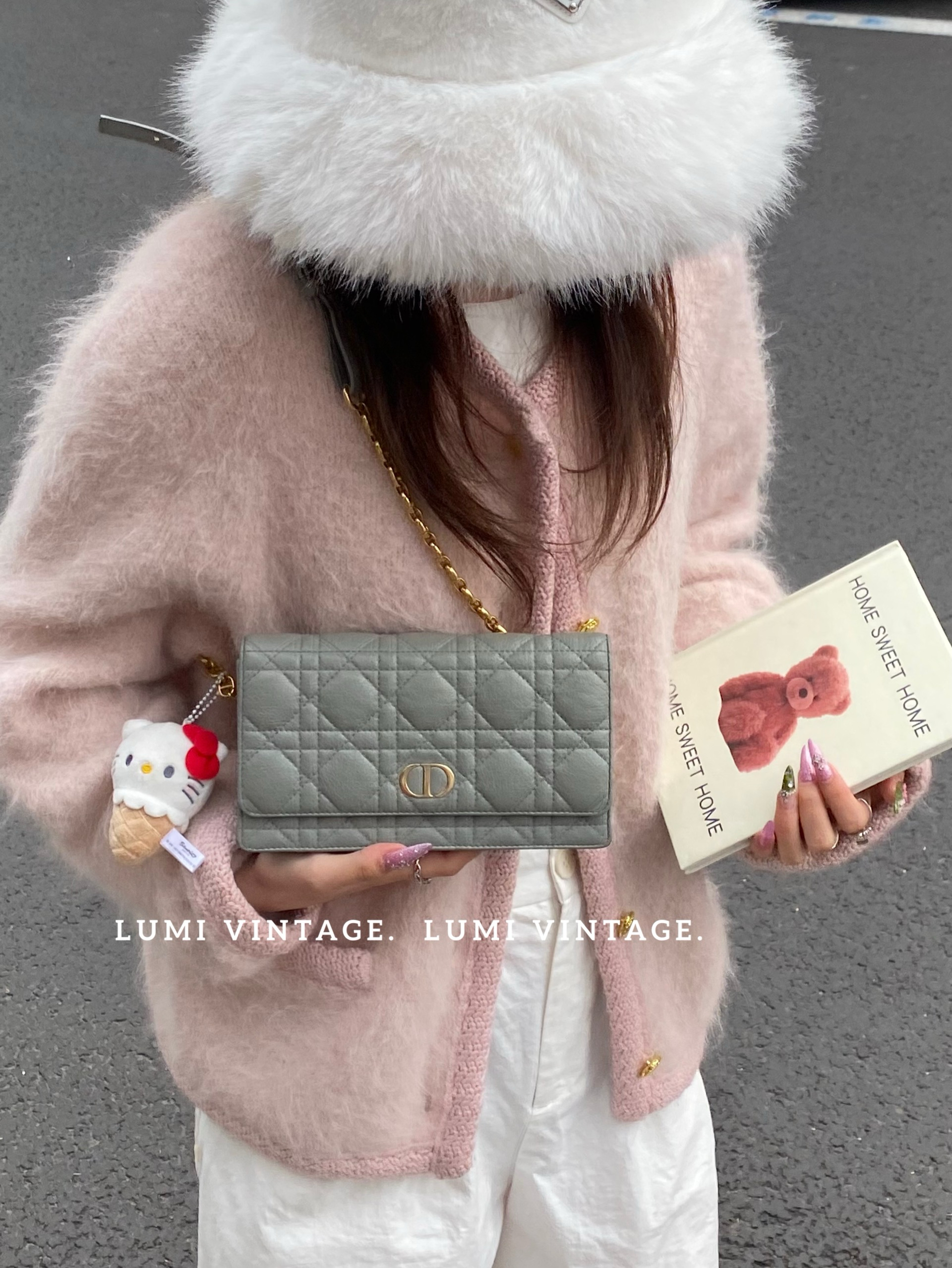 99新 DIOR/迪奥 灰色藤格纹mini caro单肩包31945078