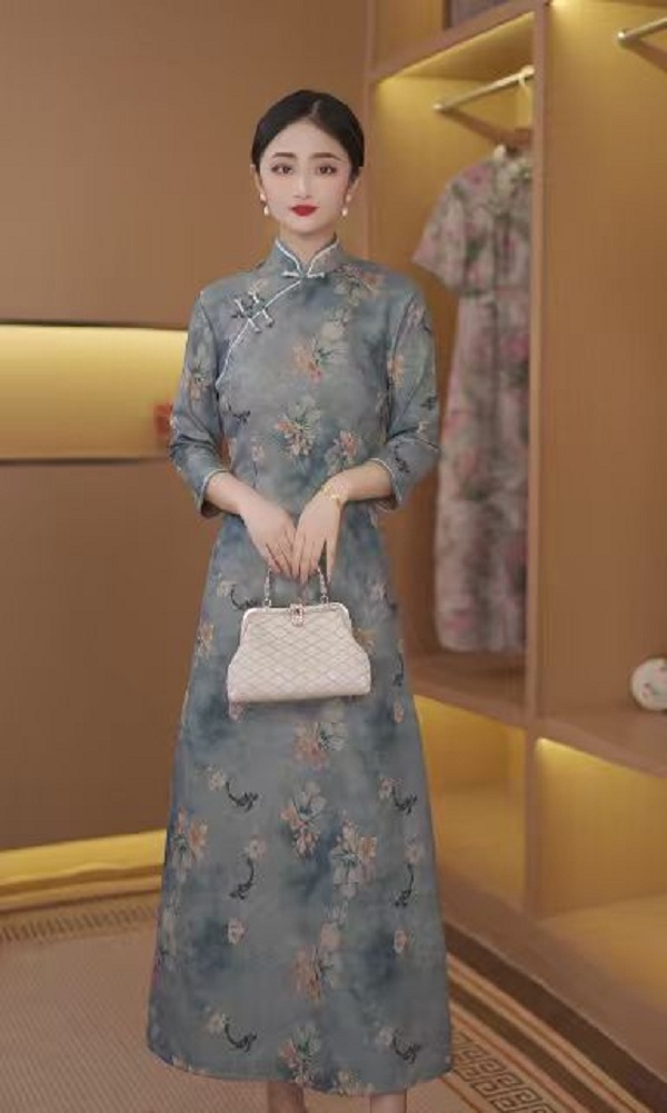舜华 国风日常气质优雅显瘦长款改良旗袍安诗歌