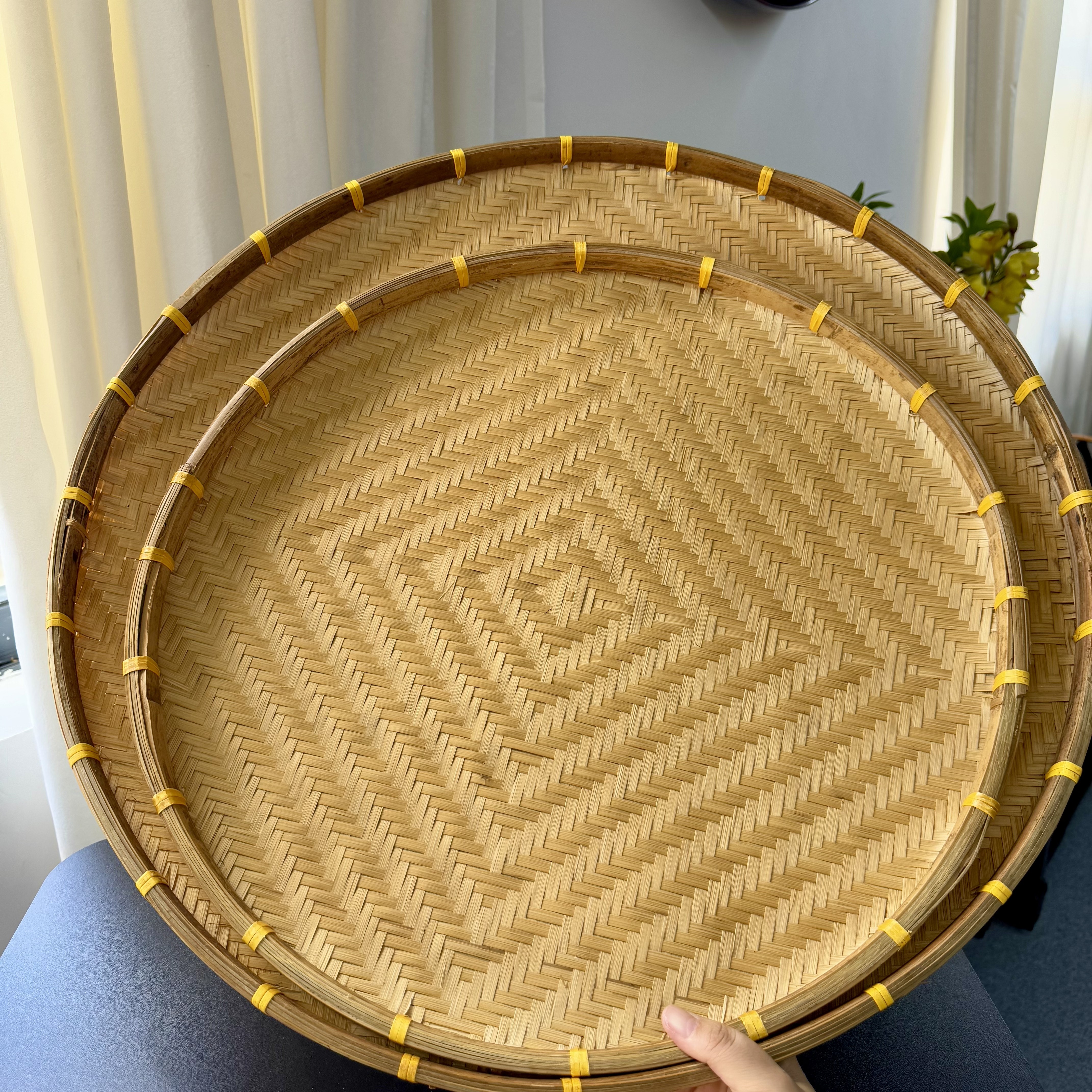 一级 2222（60/50 公分）烟熏两件套超大号晒筐圆形密编竹编收纳筐