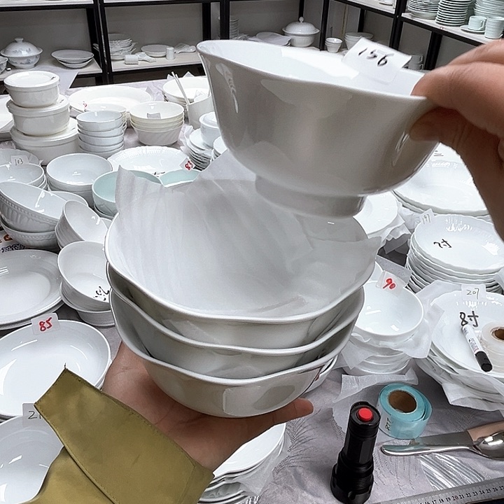 碗156号，高白泥花边六寸面碗四个