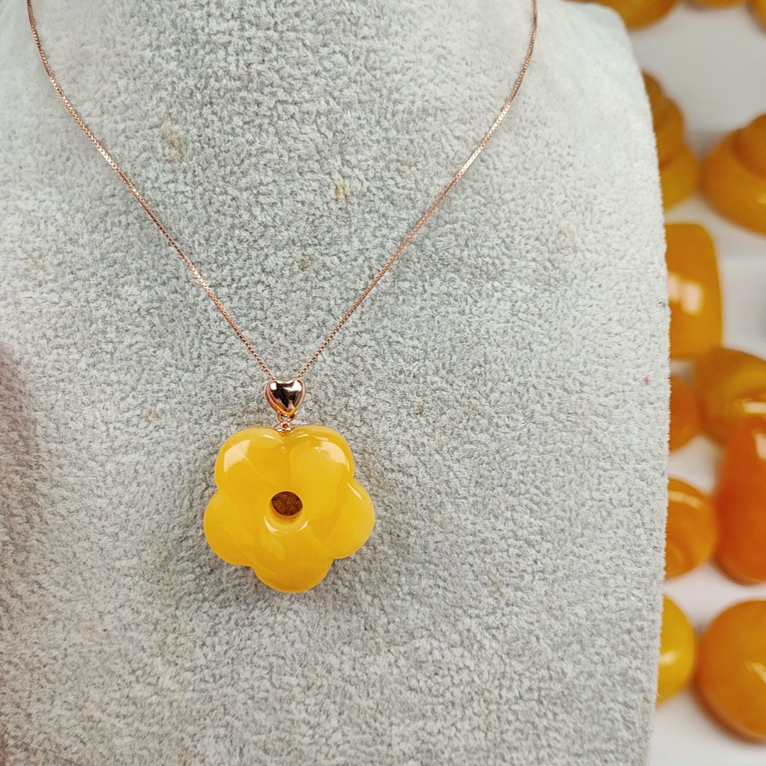 蜜蜡吊坠(赠链)银S925镀金镶嵌